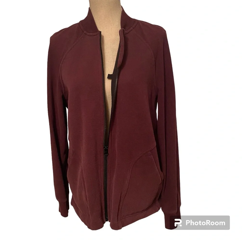LULULEMON ATHLETICA JACKET COAT PURPLE WINE JERSEY ZIP FRONT ATHLEISURE SIZE 8